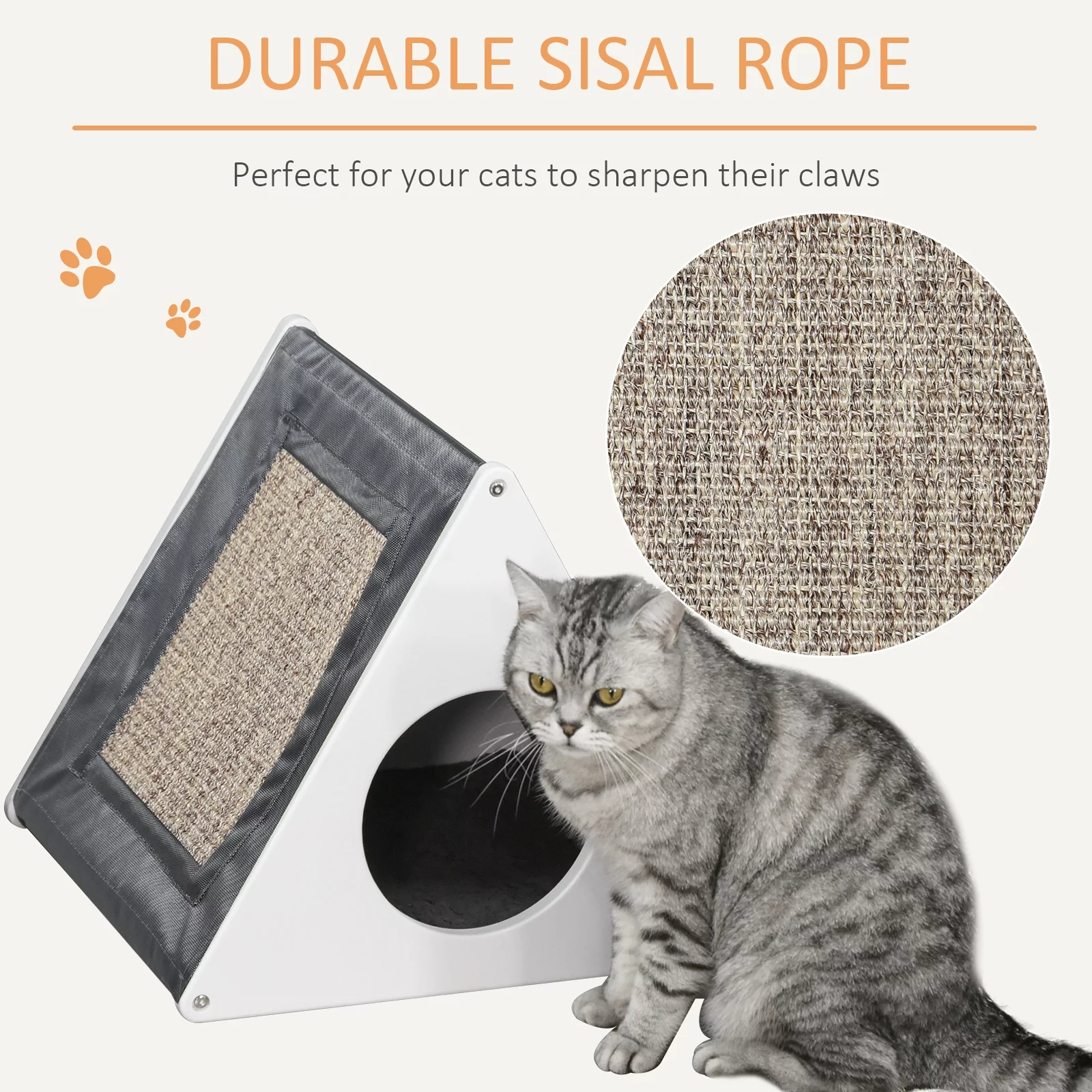 Pawhut Cat House Hideout Kitten Bed w/ Soft Cushion Sisal Scratching Carpet