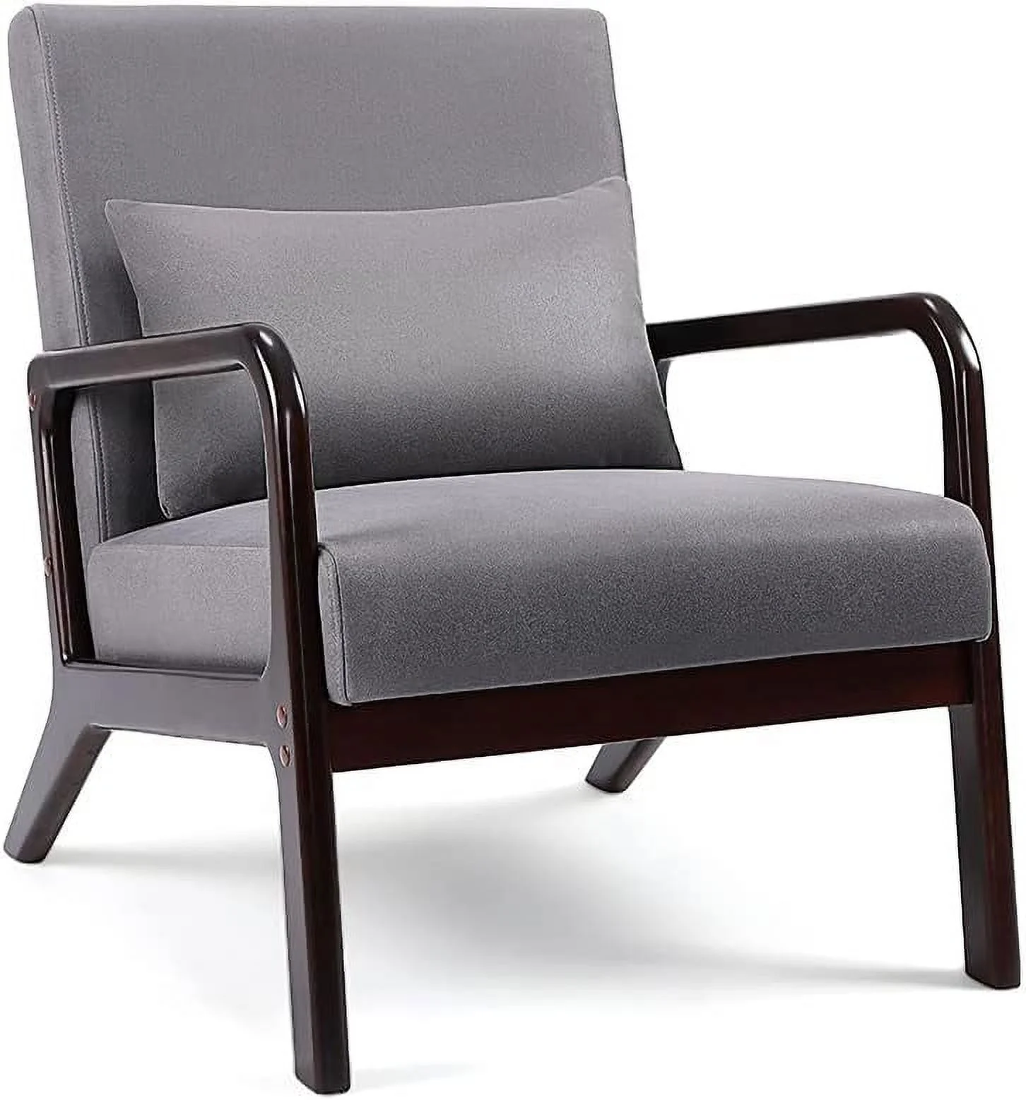 Mid-Century Modern Chair,Accent Chair with Lumbar Pillow,Upholstered Armchair,Comfy Reading Chair, Lounge Side Chair for Living Room Bedroom Apartment,Easy Assembly