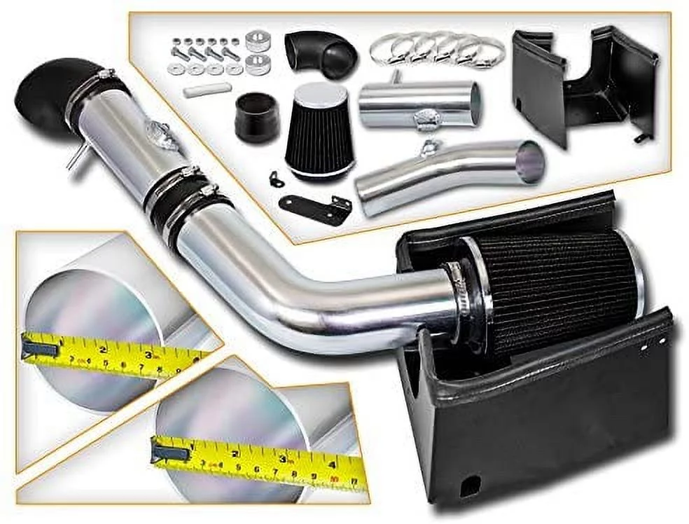 Cold Air Intake System with Heat Shield Kit + Filter Combo BLACK Compatible For 05-08 Compatible Ford F150 5.4L V8