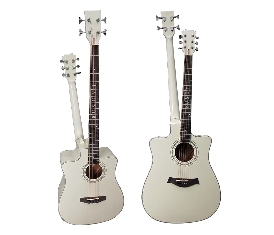 Busuyi Acoustic Electric Guitar 4 String Bass 6 String Lead Acoustic, Travel Acoustic Guitar with Classical Metal Heel 41 inch Bass Guitar, 39inch Acoustic, Double Neck Guitar (White)  All Levels