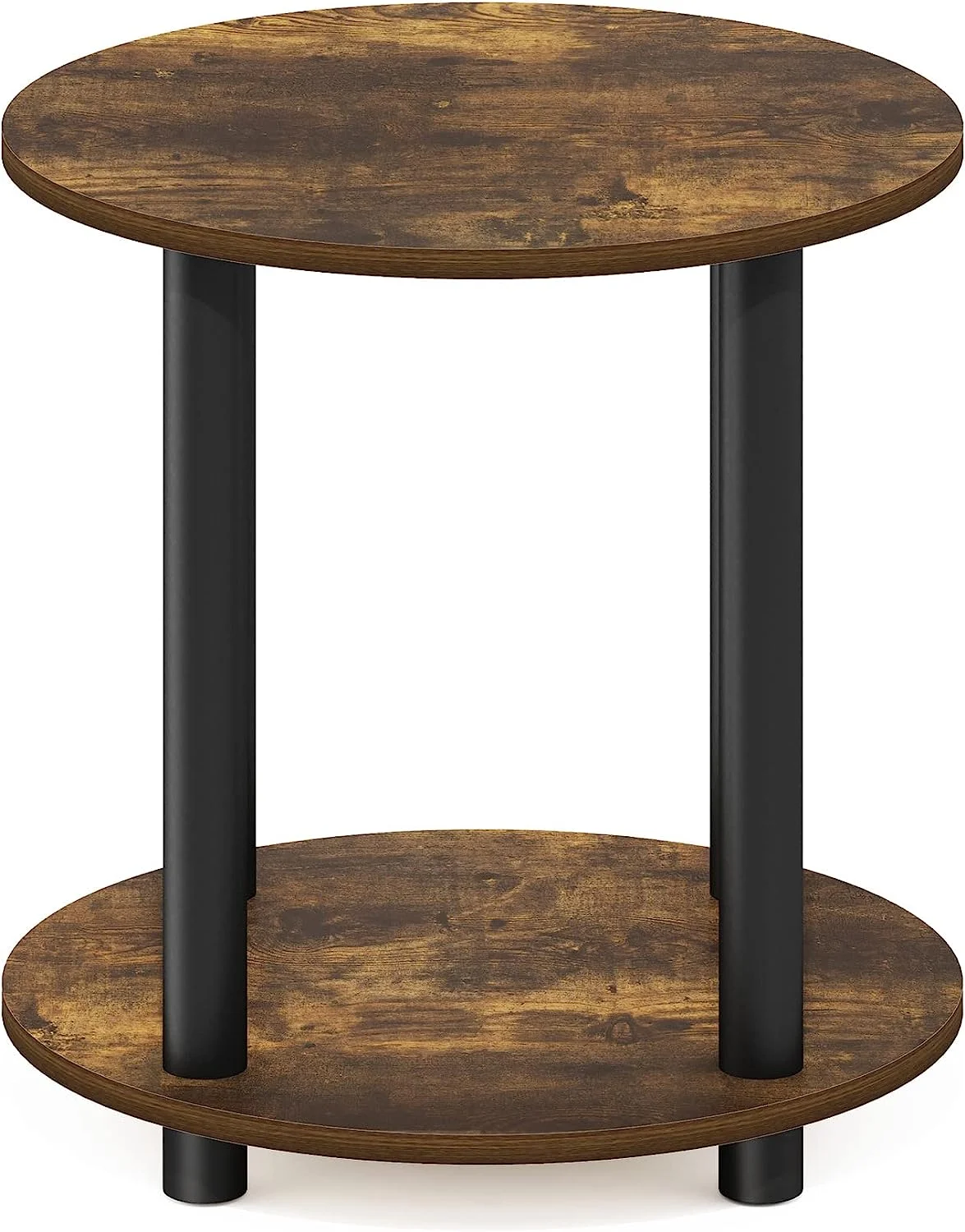 2-Tier Round Wooden End Table, Amber Pine