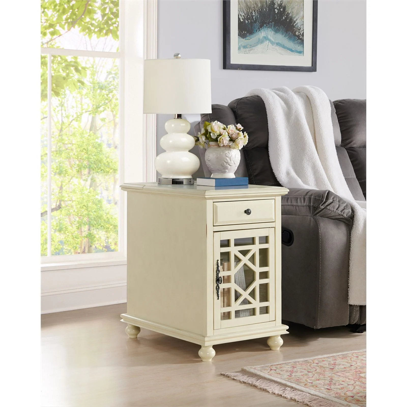 Home Square 2-Piece Set with Elegant Chairside Table & Jules TV Stand in White