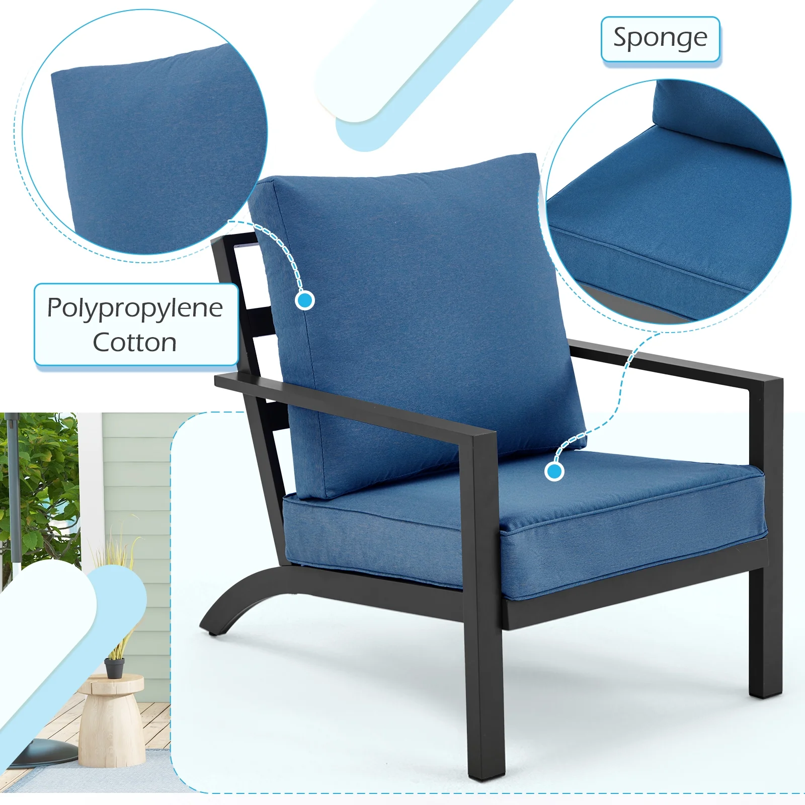 Danrelax 4 Pieces Aluminum Patio Furniture Set,Patio Conversation Set, Blue