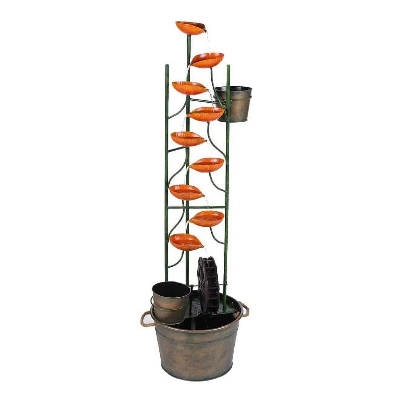 50.4 in. Metal Orange Lotus Cascade Outdoor Fountain