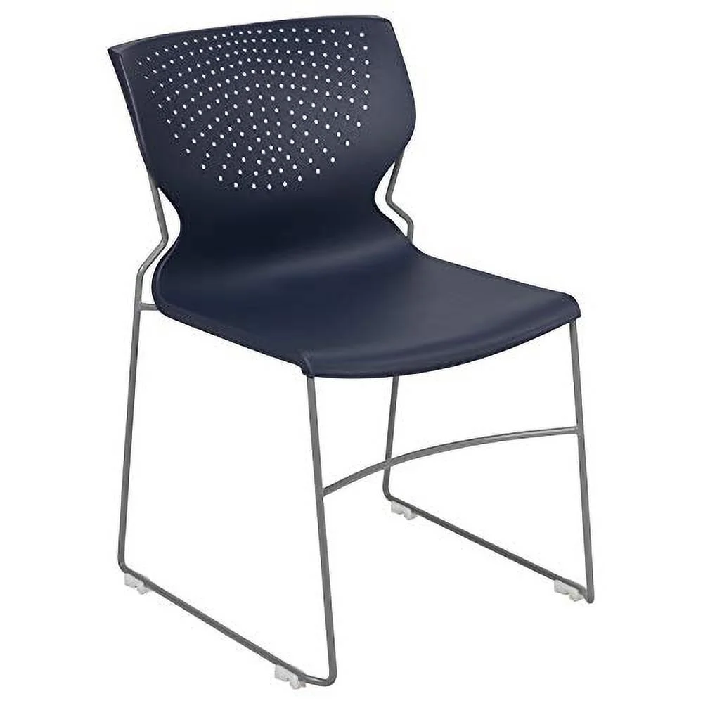 EMMA + OLIVER Home and Office Navy Full Back Stack Chair with Gray Frame - Guest Chair