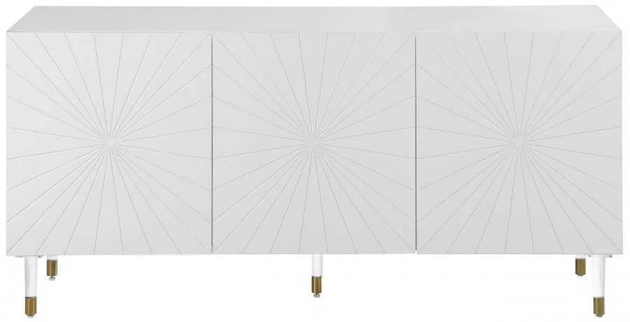 White Lacquer Sideboard/Buffet w/Acrylic Legs Meridian Furniture Starburst