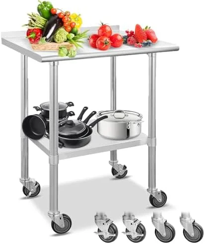 CHFBC YBLFDY 24x30 Stainless Steel Table with Wheels  NSF Kitchen Prep Table with Backsplash Metal Table with Adjustable Under  Stainless Steel Work Table for Restaurant Hotel Garage