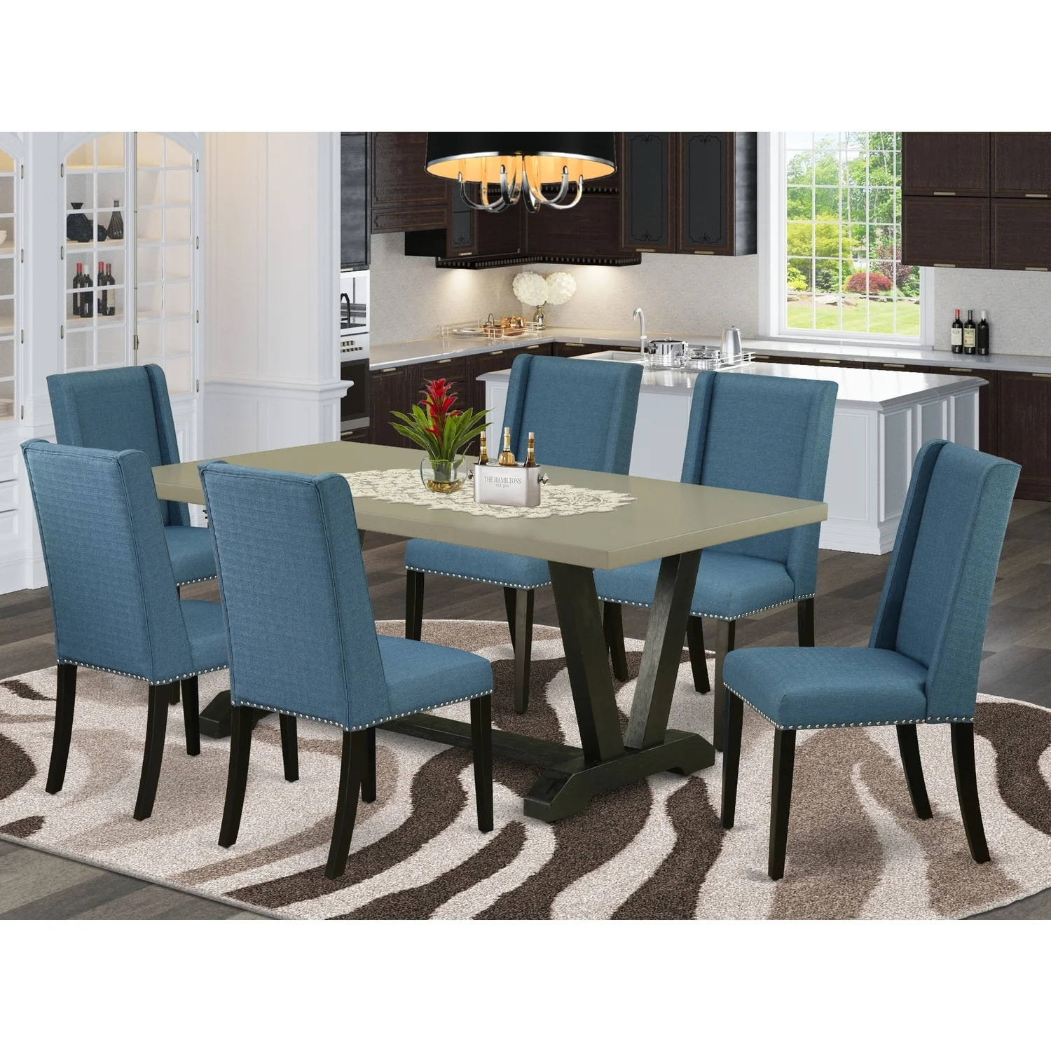 Maykoosh Lakefront Luxury - 7-Piece Kitchen Table Set - 6 Parson Chairs And Dinner Table Hardwood Structure