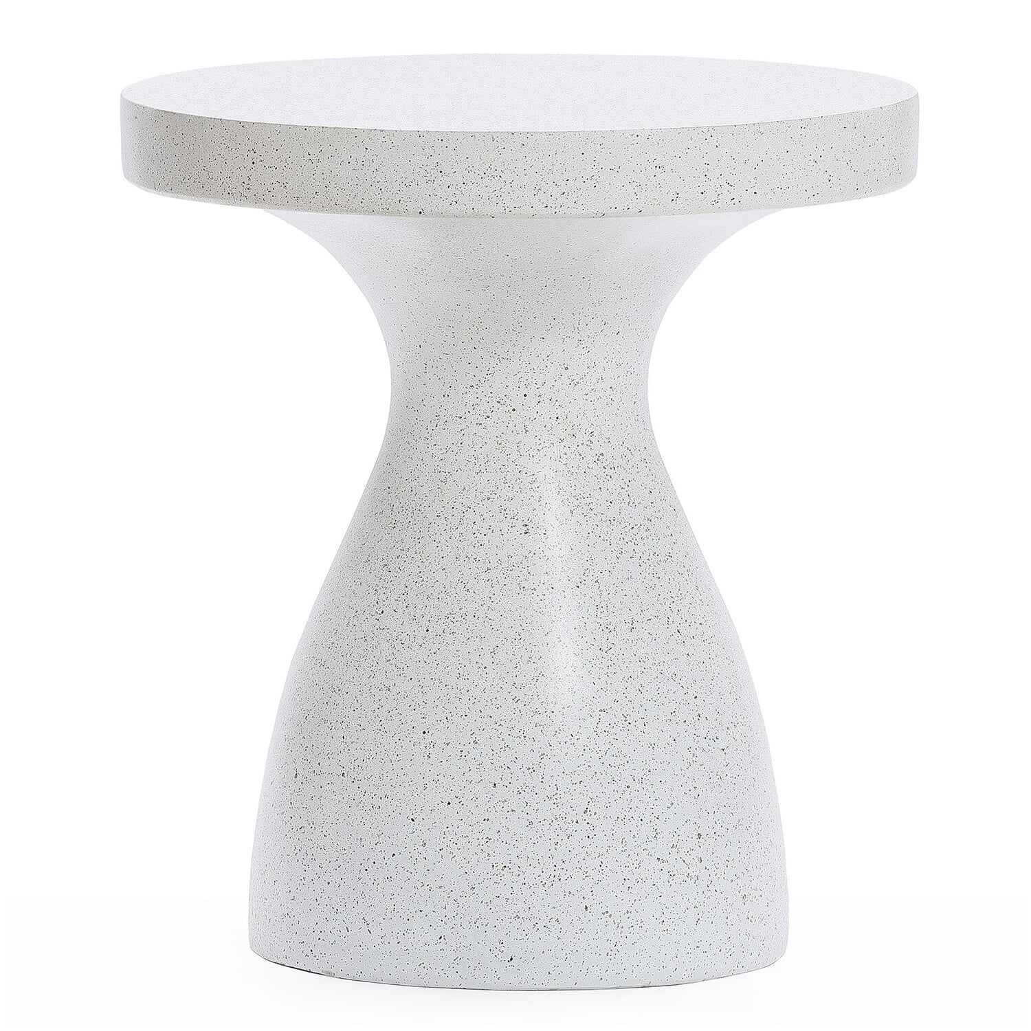 LuxenHome White and Speckled Gray MgO 20-Inch Round Outdoor Side Table