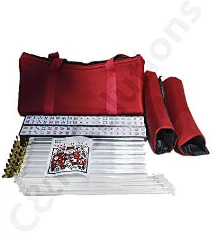 4 Clear Pushers And 4 Clear Racks + American Mah Jong Set Burgundy Red Bag 166 Tiles (Mah Jong Mah Jongg Mahjongg)
