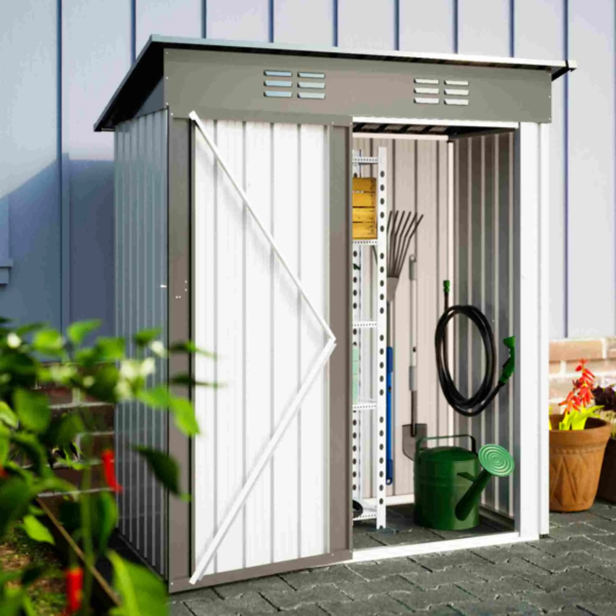 Dinling 5 ft. W x 3 ft. D Garden Tool Storage Shed Outdoor Metal Shed