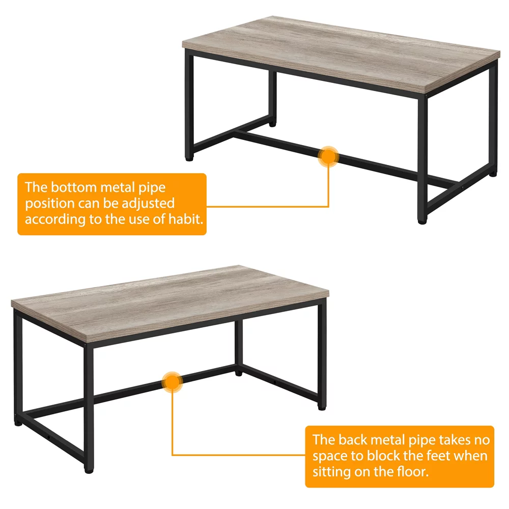 Topeakmart Rectangle Modern Industrial Coffee Table Metal Frame Cocktail Table, Gray