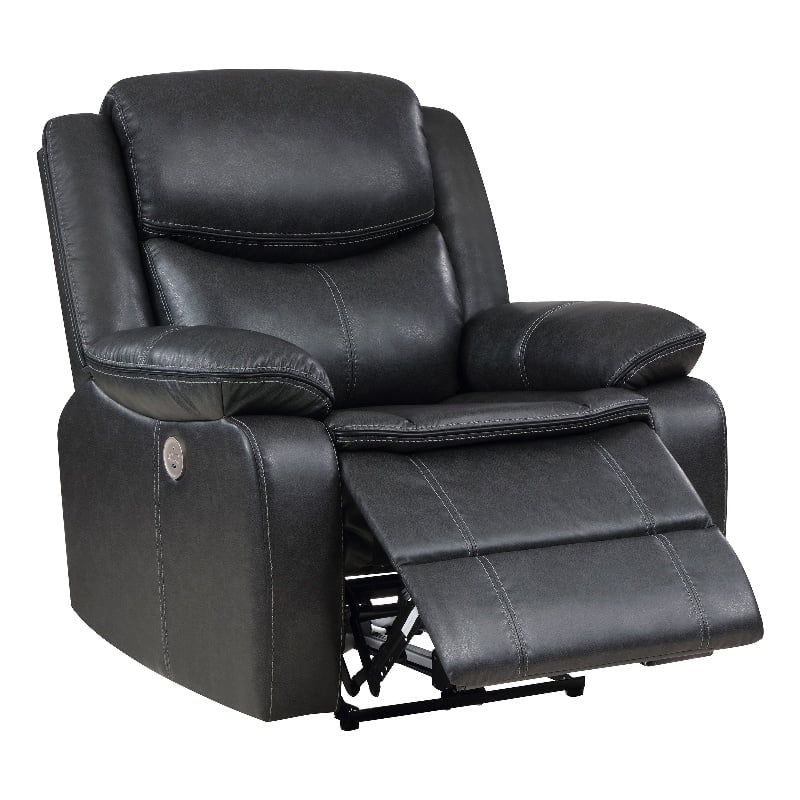 Pemberly Row Faux Leather Upholstered Power Recliner Chair Dark Gray