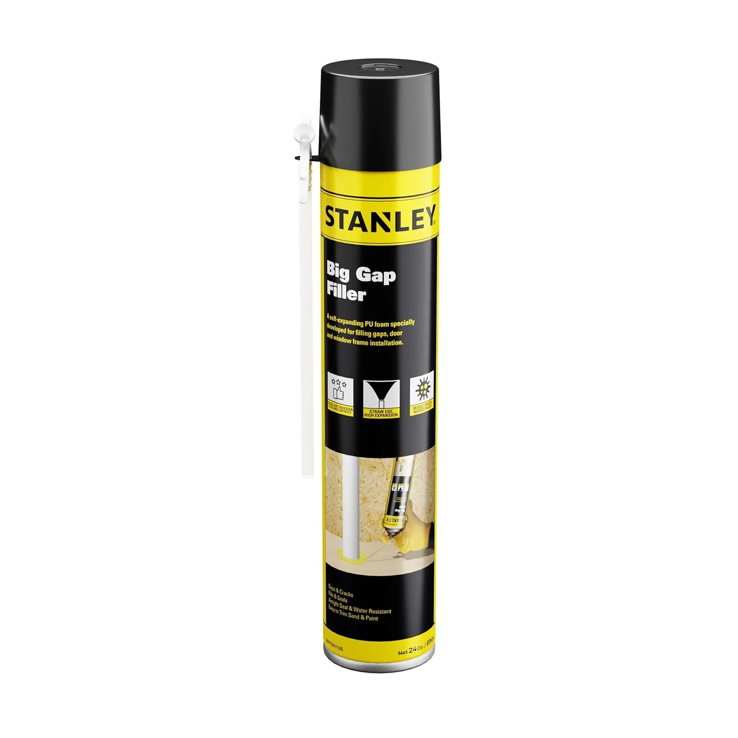 STANLEY Big Gap Filler - Gaps & Cracks Filler, Window & Door Expanding Foam Sealant, Straw Use, 24 Oz, 1 Pack