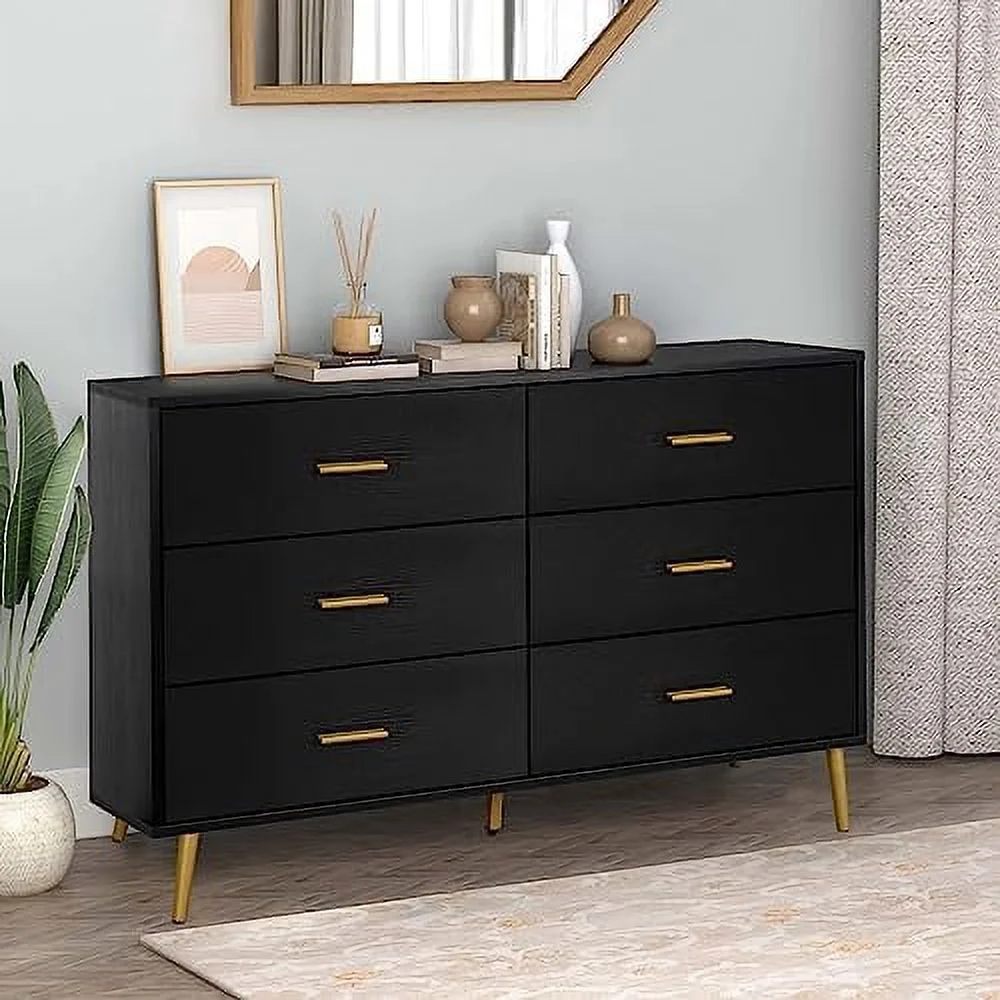 JDZHAPPYLIFE Wood Dresser for Bedroom  Modern Chests of Drawer  6 Drawer  Organizer with Metal Handles for Bedroom  Hallway Closet