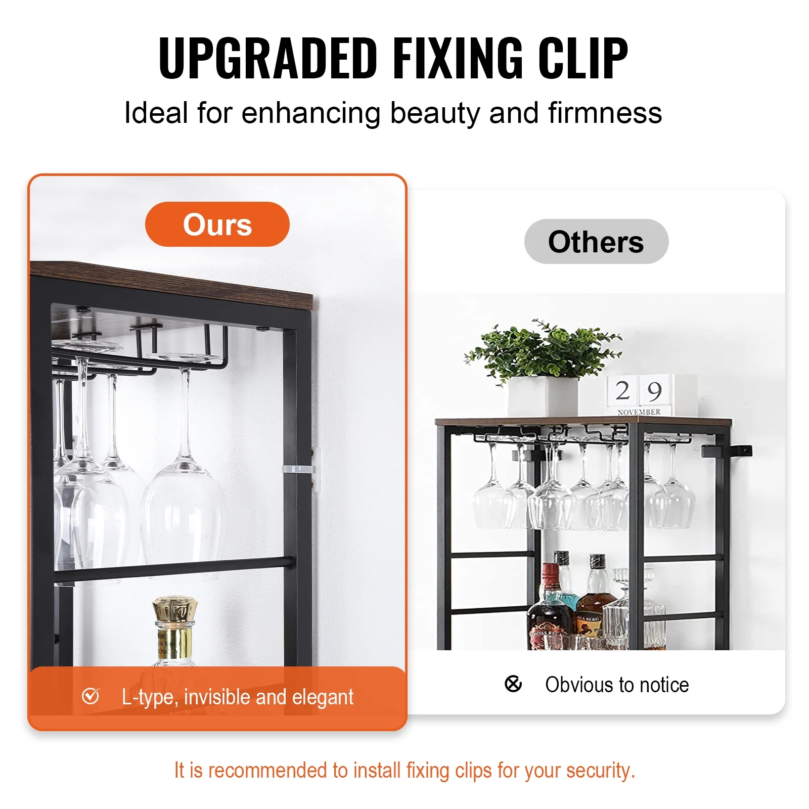 SKYSHALO Industrial Bar Cabinet Wine Bar Home Table with Wine Rack & Glass Holder