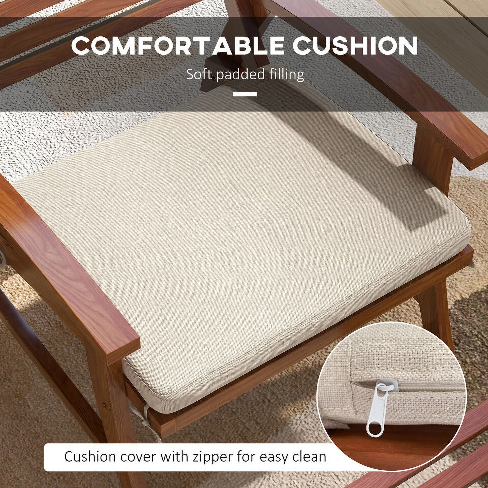 Outsunny 2 Patio Chairs w/ Ottomans & Cushions, Acacia Wood, White