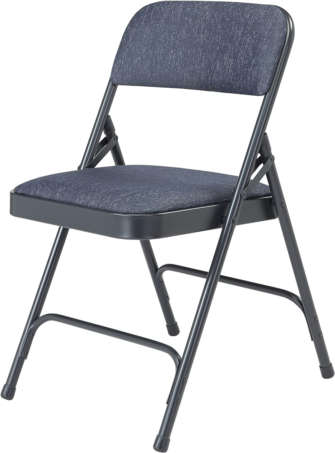 4 Pack Premium Upholstered Fabric Metal Foldig Chair With Double Brace, 480 Lbs Capacity, Blue/Char-Blue