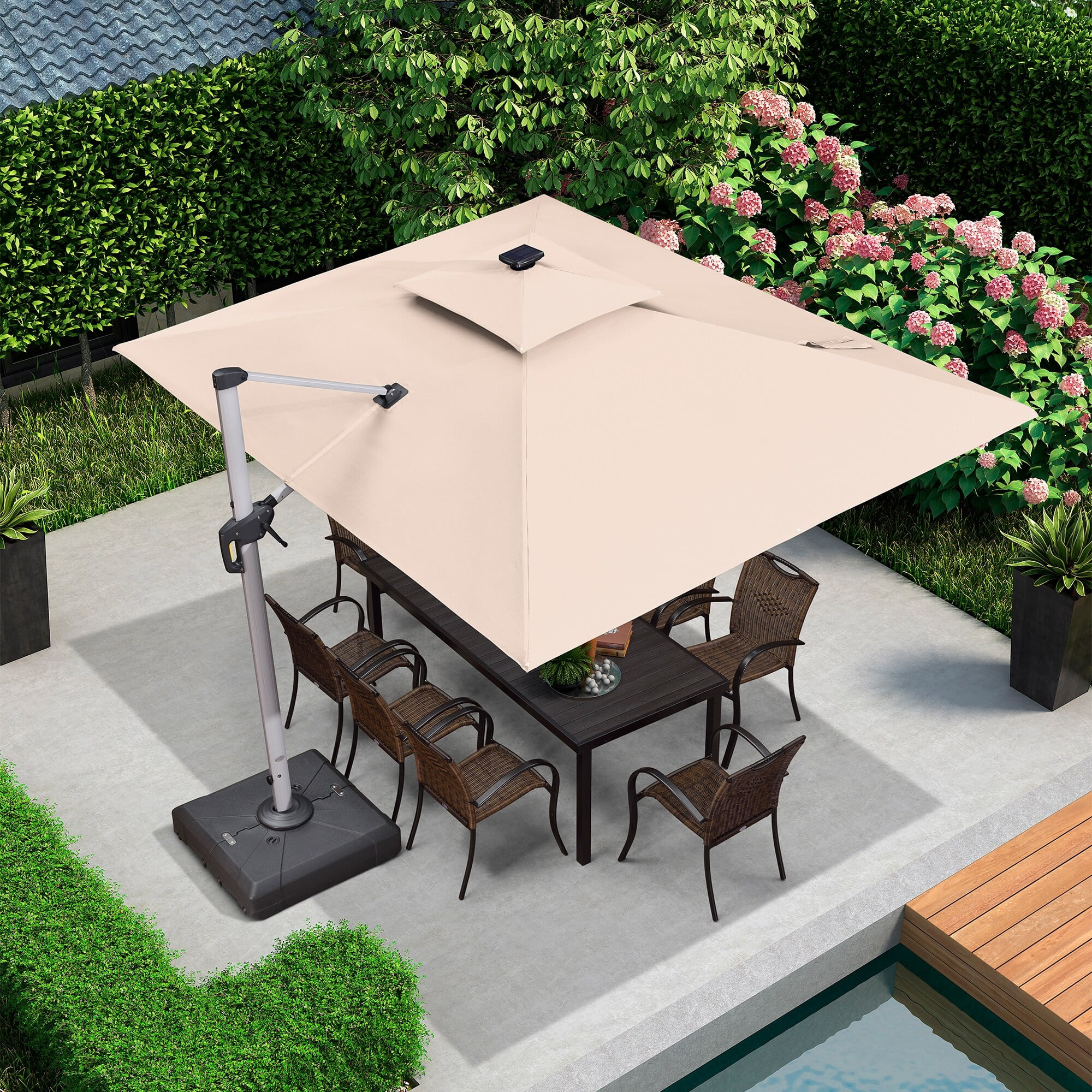PURPLE LEAF  9 x 12 ft Double Top LED Rectangle Patio Cantilever Umbrella Beige