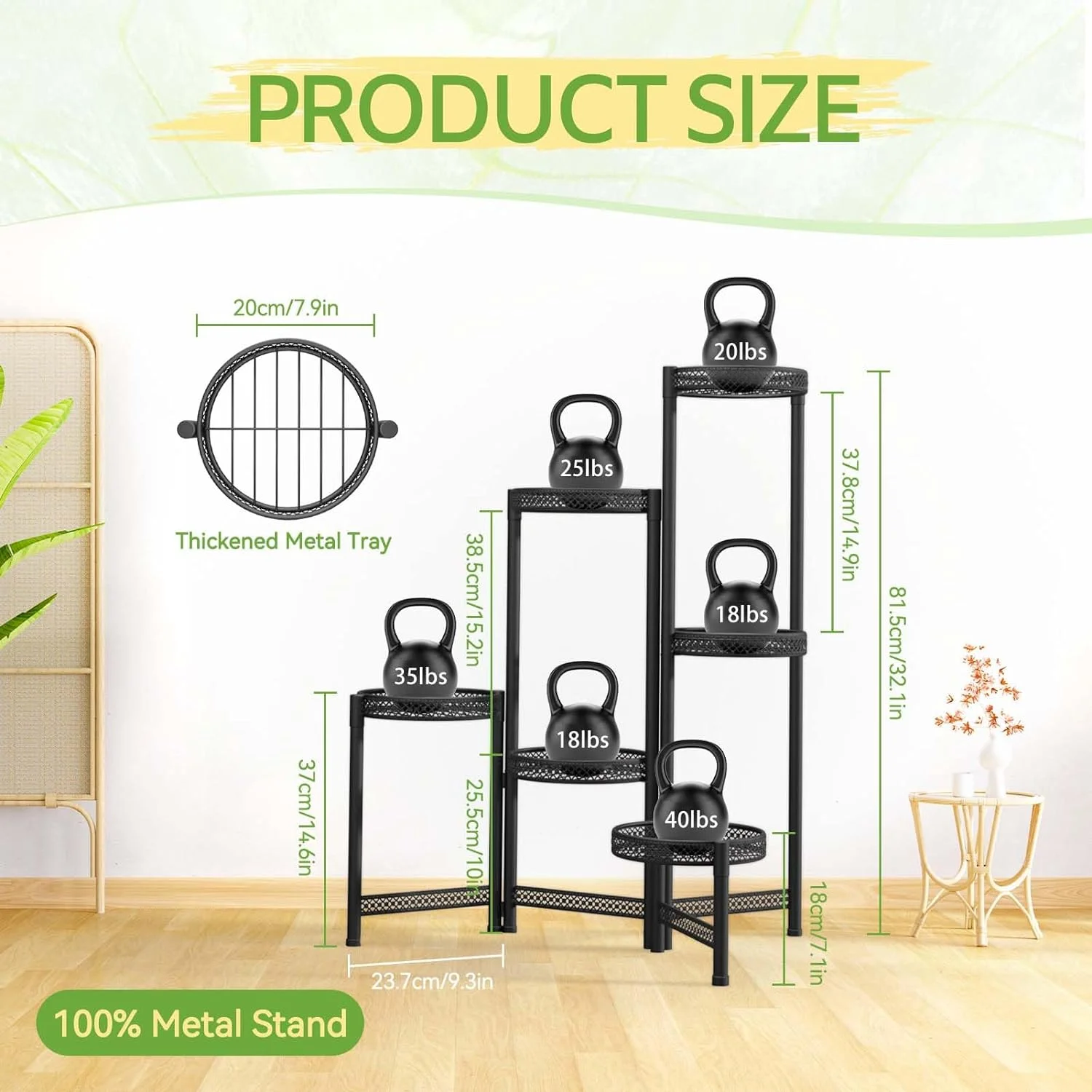 6 Tier Metal Plant Stand: Indoor/Outdoor Tall Corner Shelf for Multiple Plants, Folding Flower Display Rack (Hollow Black)