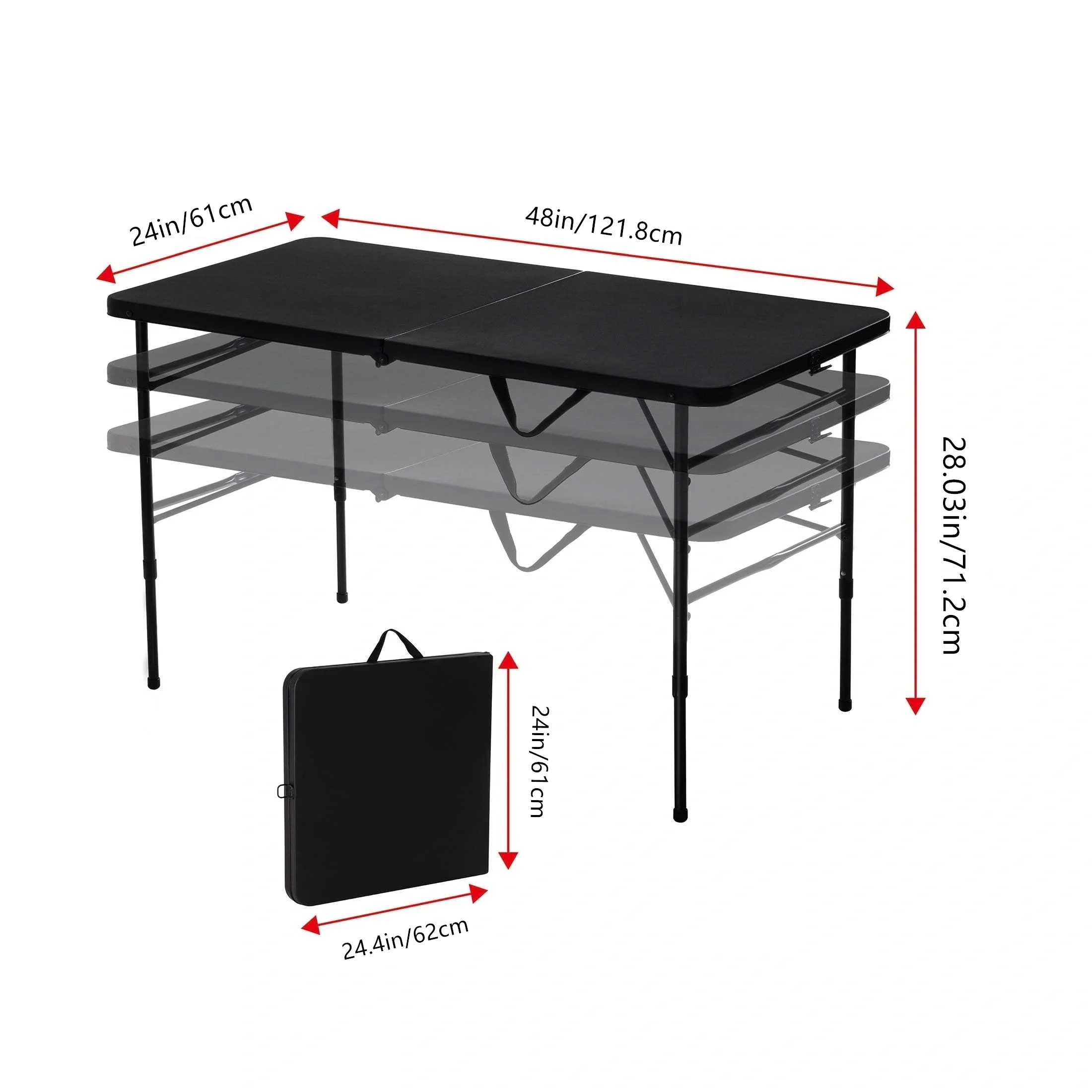 4 Foot Fold-in-Half Adjustable Folding Table, Rich Black