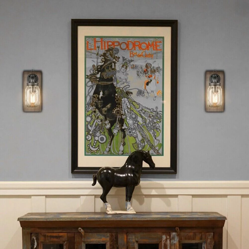 Farmhouse Mason Jar Wall Sconces Set of 2 Hanging Plug-in Wall Light