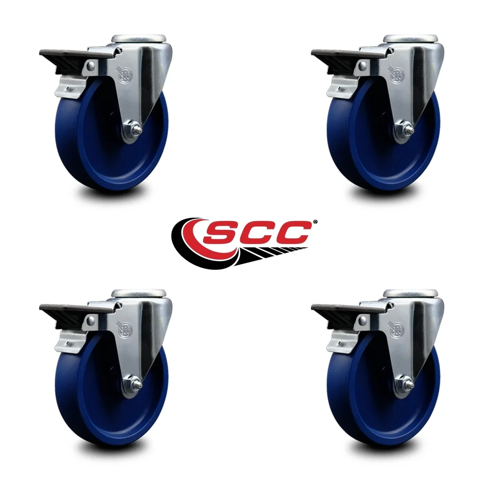 Solid Polyurethane Swivel Bolt Hole Caster Set of 4 w/5