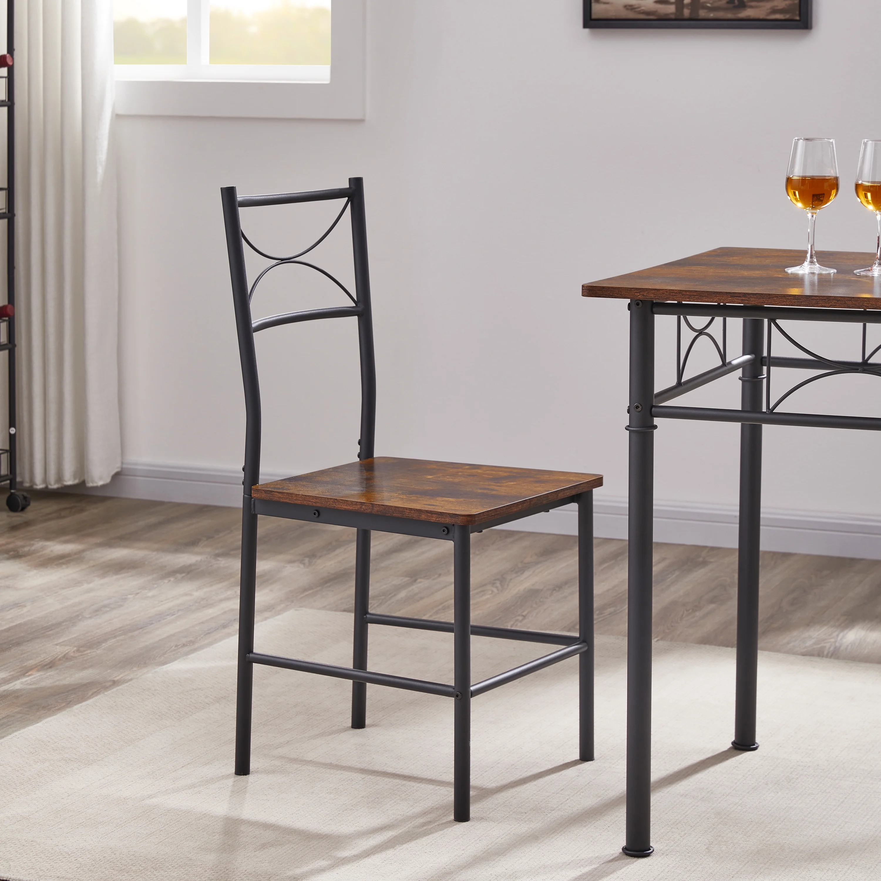CoSoTower 3-Piece Kitchen Dining Room Table Set Retro Brown Chair