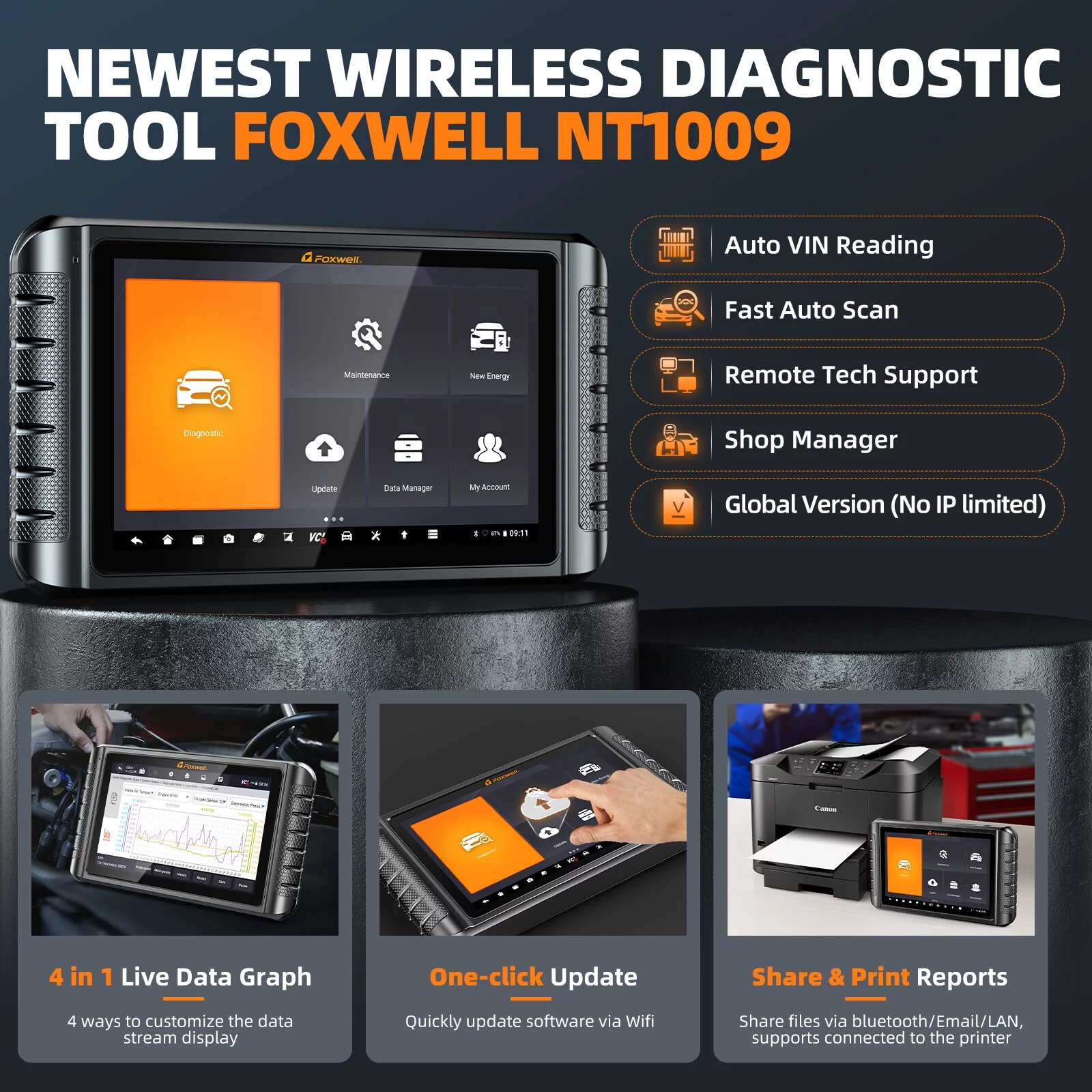 FOXWELL NT1009 OBD2 Scanner Code Reader ECU Coding Bi-Directional Control Full System Automotive Diagnostic Tool