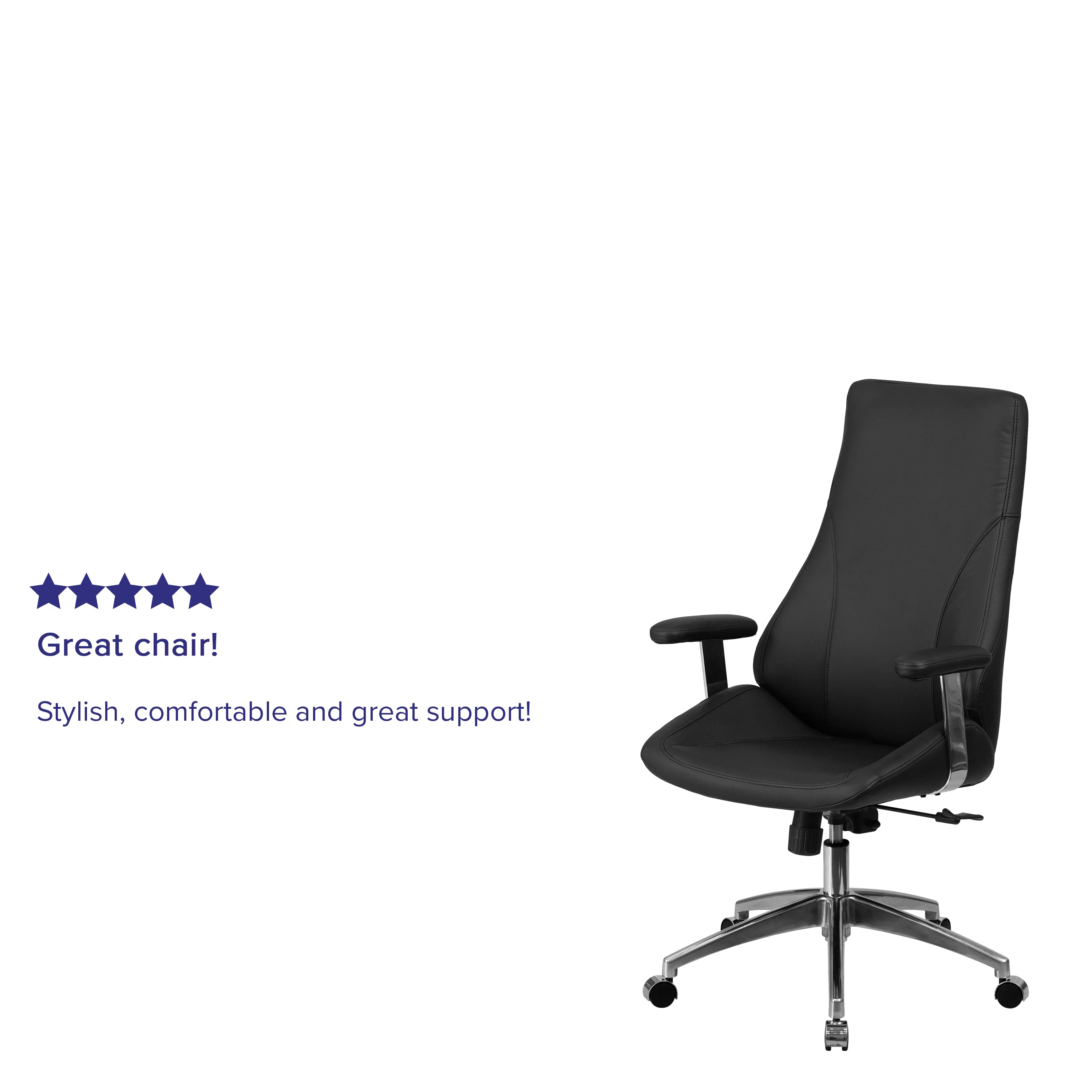 Flash Furniture High Back Black LeatherSoft Smooth Upholstered Executive Swivel Office Chair with Arms