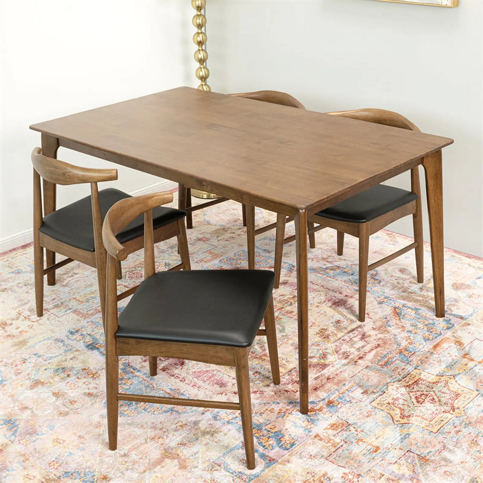 Lawrence Modern Solid Wood Walnut Dining Room& Kitchen Table and Chairs Set of 4
