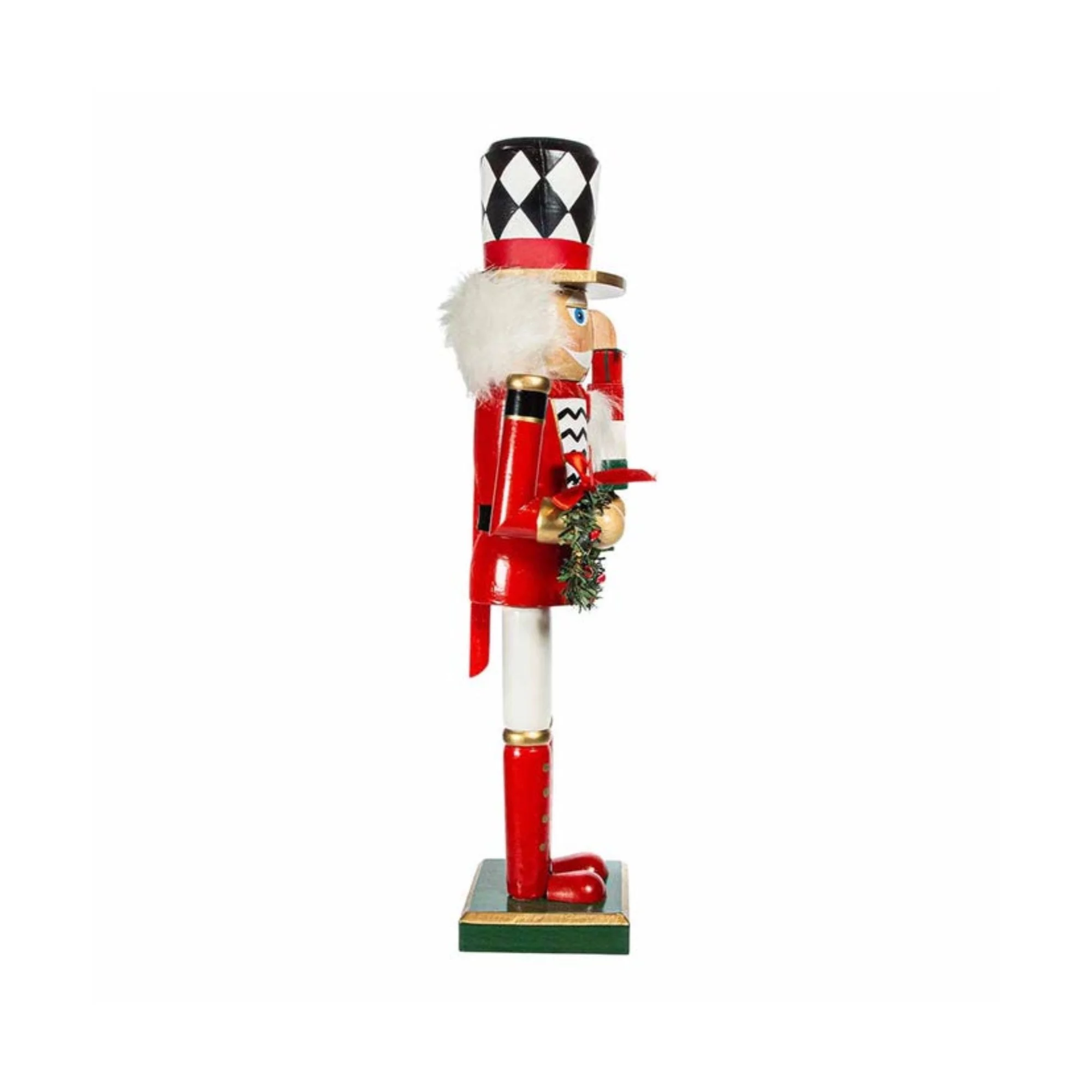 Kurt Adler Red,White, Black Nutcracker Holding Gift Box and Wreath, 15