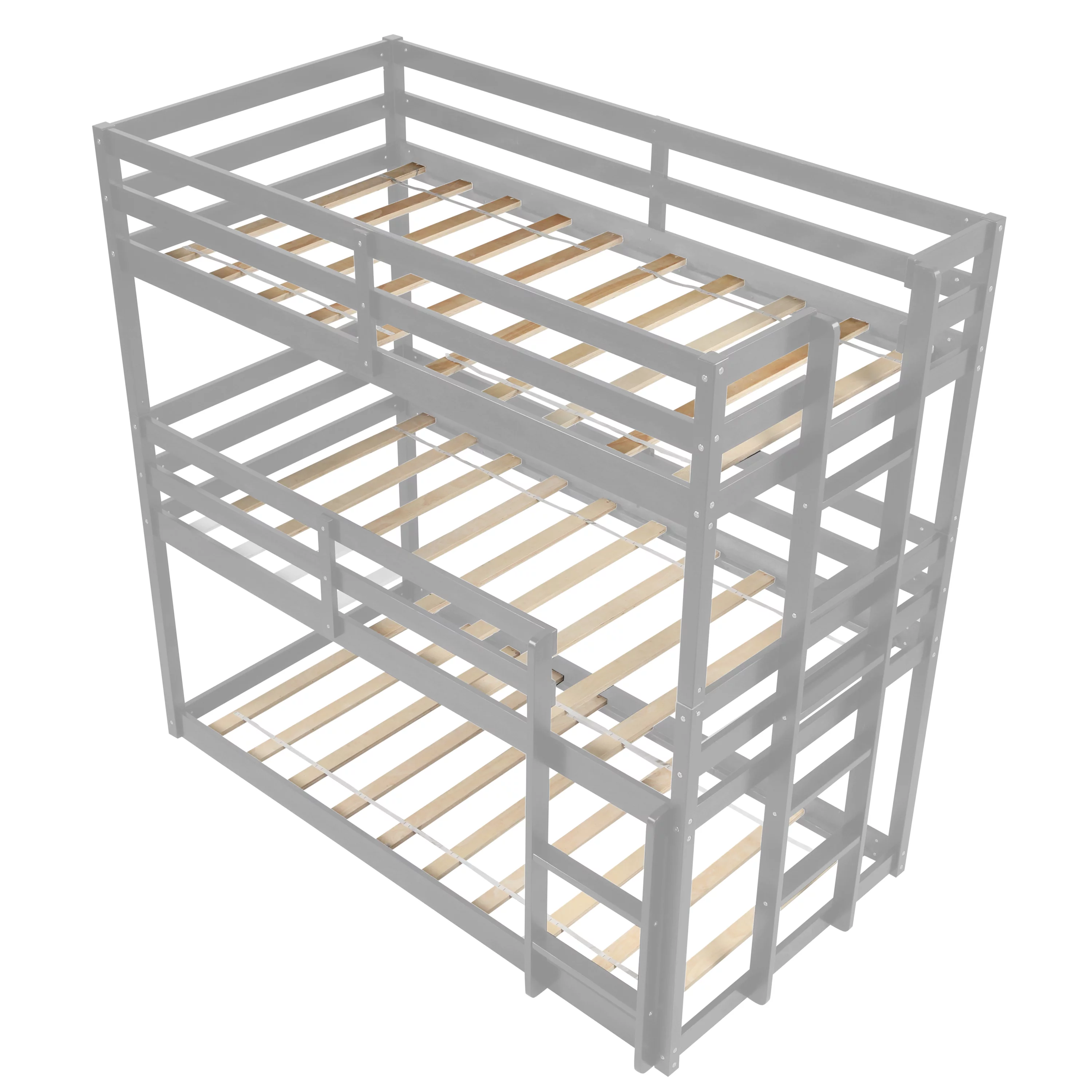 Wood Triple Twin Bunk Bed, Twin over Twin Triple Bunk Bed, Detachable Kids Bunk Bed, No Box Spring Needed (Gray)