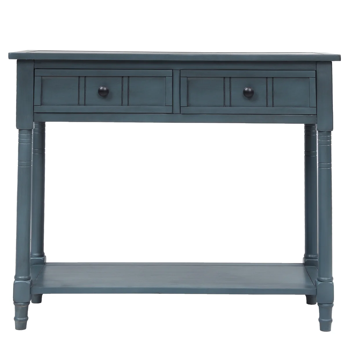 Series Console Table Traditional Design with Two Drawers and Bottom Shelf (Navy)