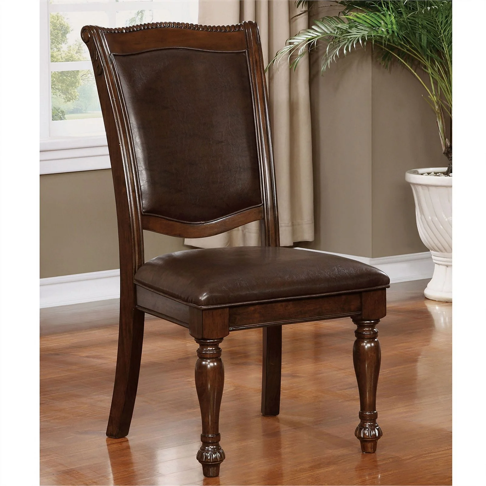 Furniture of America Alstroemeria Wood 7-Piece Dining Table Set in Brown Cherry