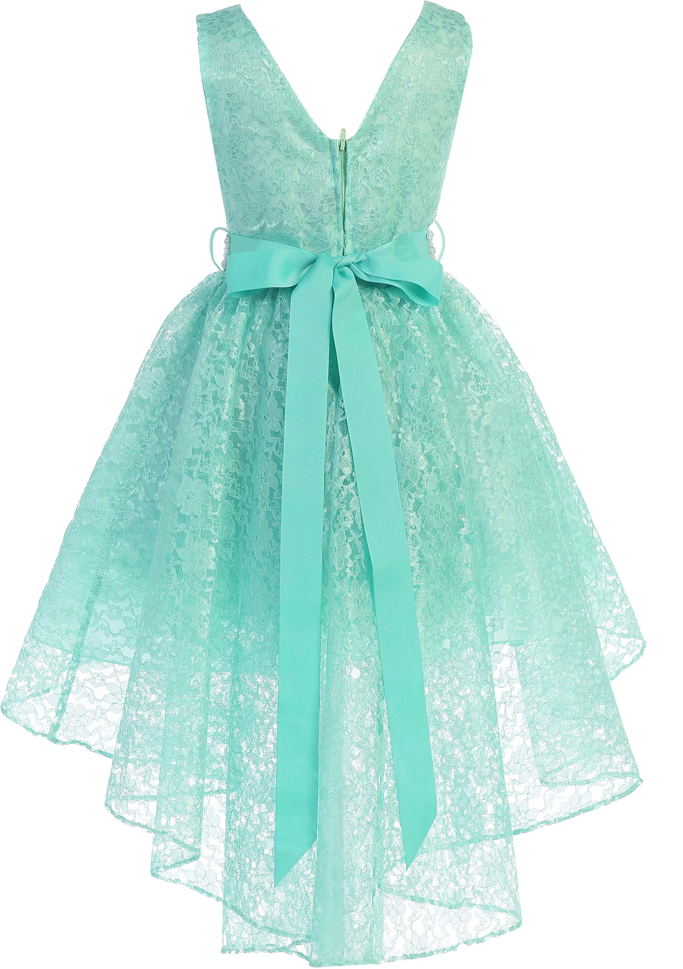 Big Girl High Low Floral Lace Rhinestones Pearl Belt Easter Pageant Flower Girl Dress Red 12 JK3744 BNY Corner