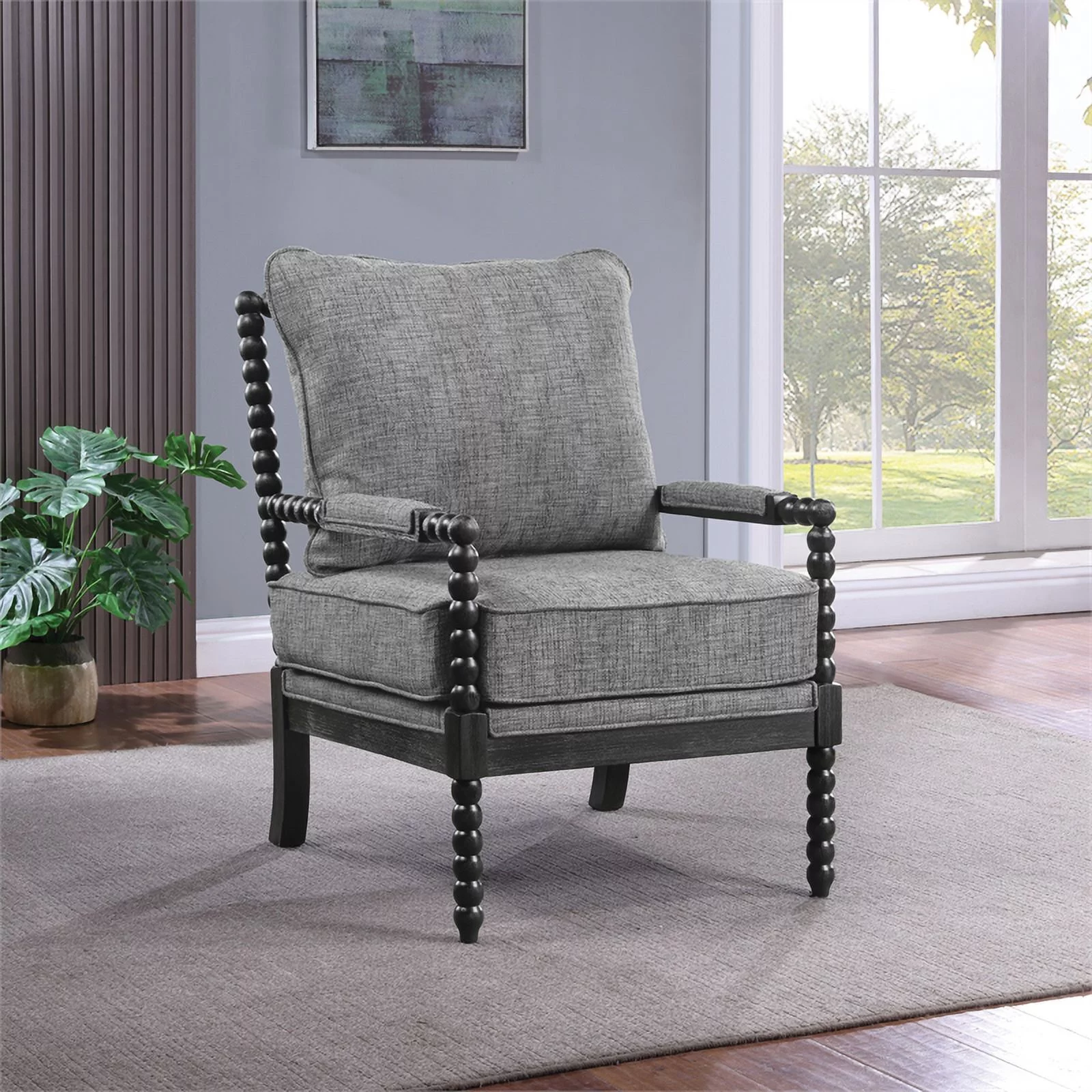 Eliza Spindle Chair in Graphite Black Fabric
