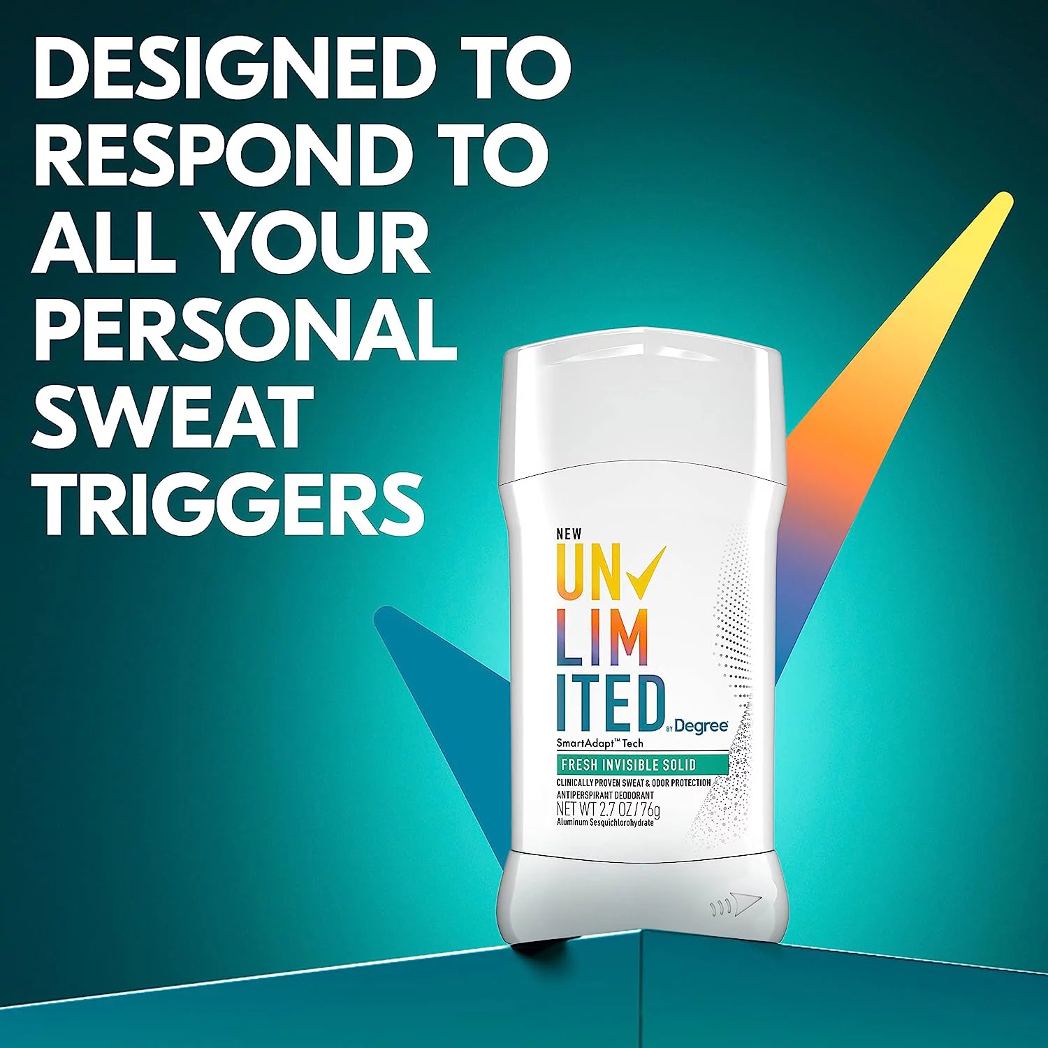 Degree Unlimited Antiperspirant Deodorant Stick Fresh 2 Count Long-Lasting Sweat & Odor Protection with Antiperspirant Technology SmartAdapt Tech 2.7 oz Fresh Invisible Solid 2.70 Ounce (Pack of 2)