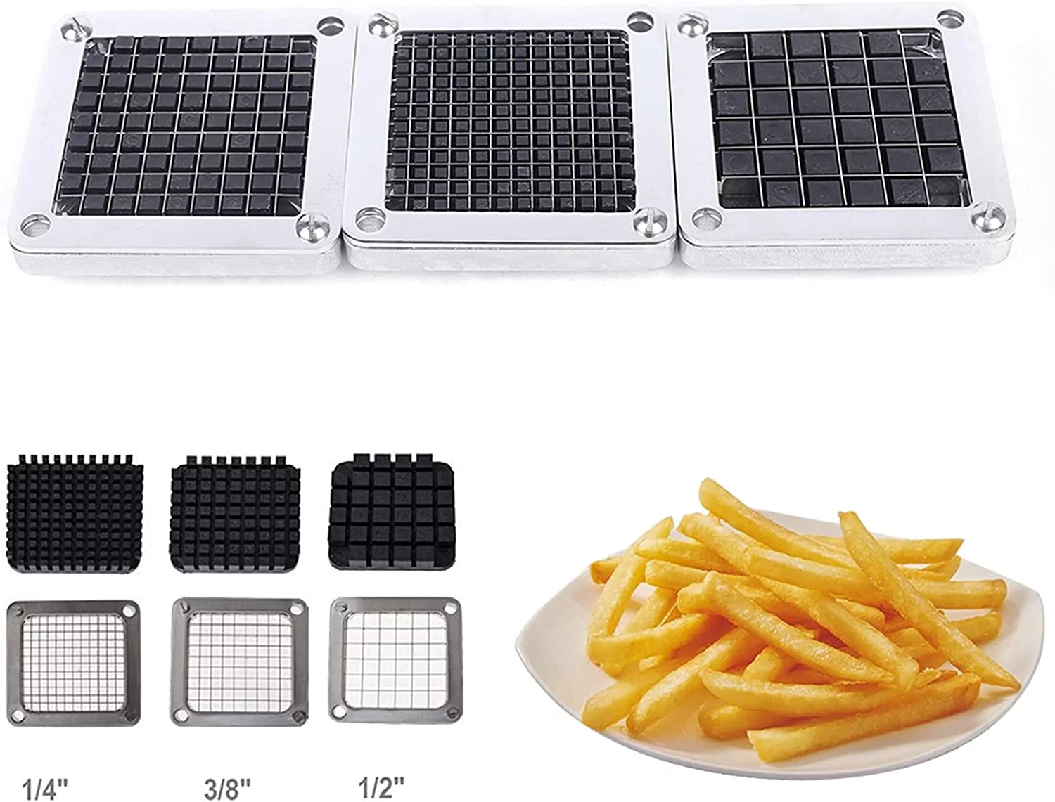 FETCOI Manual French Fries Machine Blade Replacement Chopping Blade 440C Stainless Steel Blade Commercial Vegetable Cutter Fruit Cutter Interchangeable Blade and Pushing Block Set