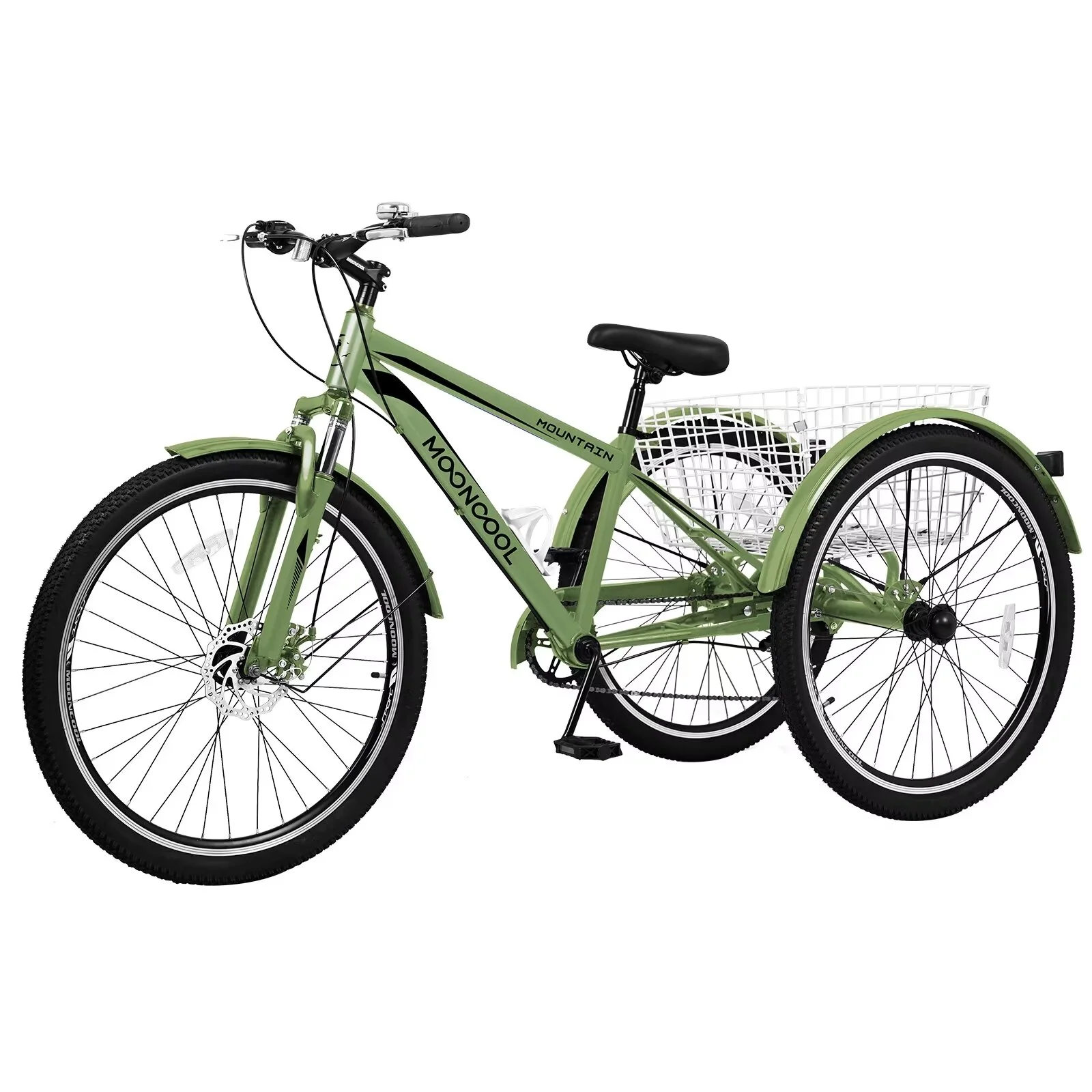 MOPHOTO 24/26 Inch Mountain Tricycle for Adults, 7 Speed Seniors Three Wheel Bikes,  Men's Women's Tricycles Trikes with Shopping Basket, Exercise