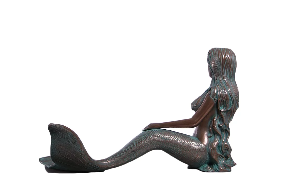 Nerissa by the Sea Mermaid Large Sculpture Verde Bronze Finish