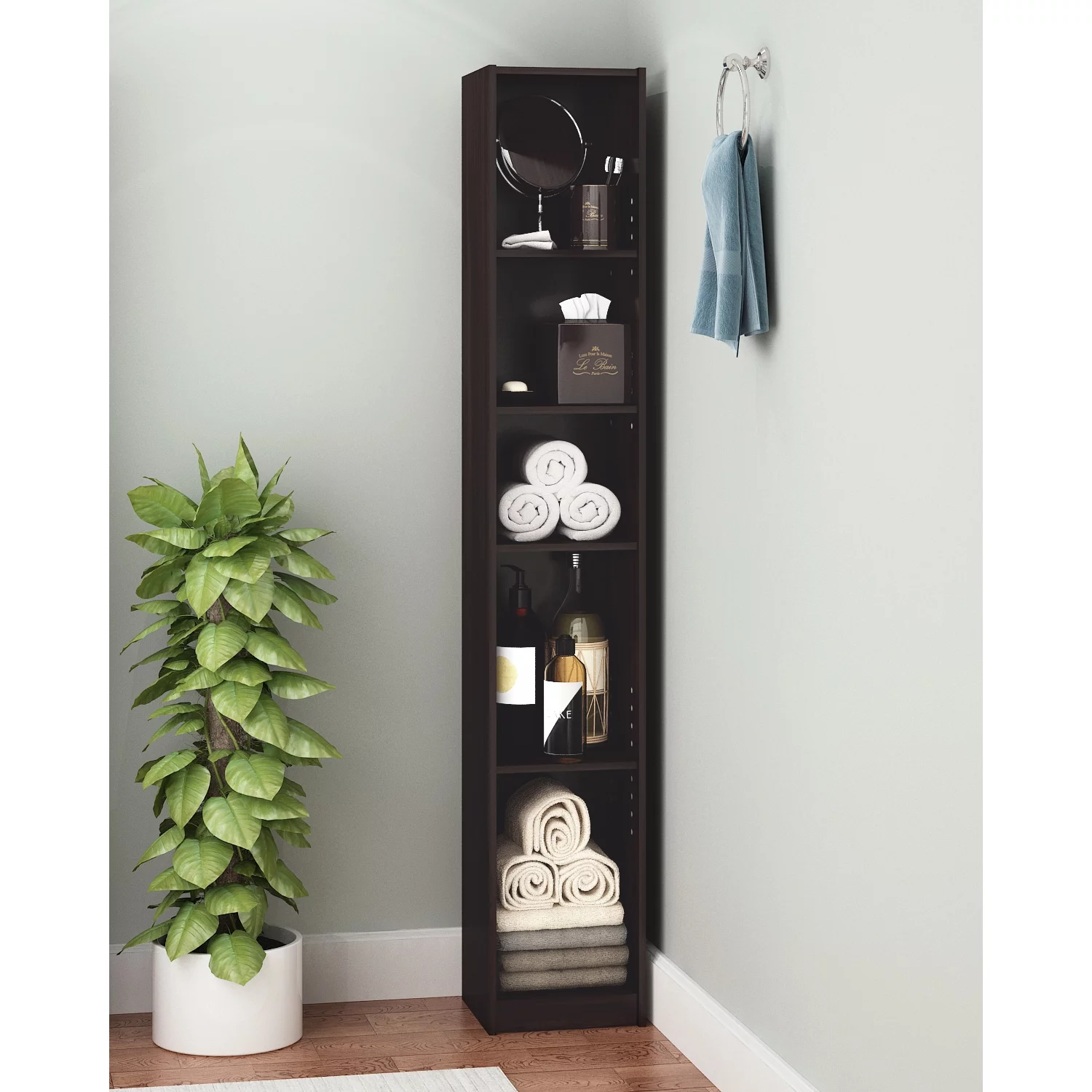 Furinno Indo Slim Open Bath Cabinet, Espresso