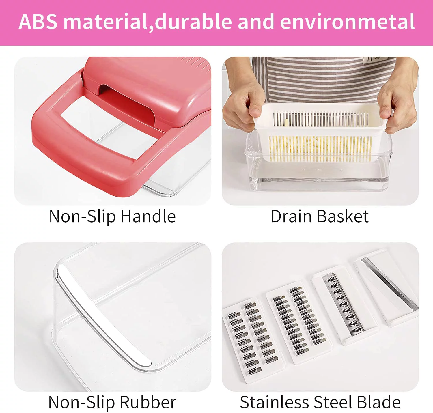 Artbros Vegetable Chopper Pro Onion Chopper - 13 in 1 Multi-Functional Food Chopper Kitchen Mandoline Slicer Veggie Dicer Cutter with Container - Pink
