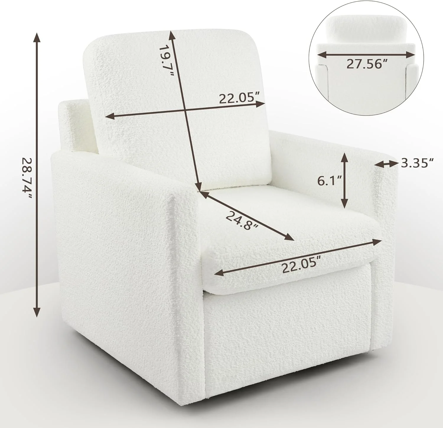 TJCGDTY Furry Swivel Chair Comfy Teddy Accent Armchair Cozy Fuzzy Boucle Club Chair Snug Fluffy Soft Padded Single Sofa Reading Chair with Pillow and Cushion for Living Room Office  White