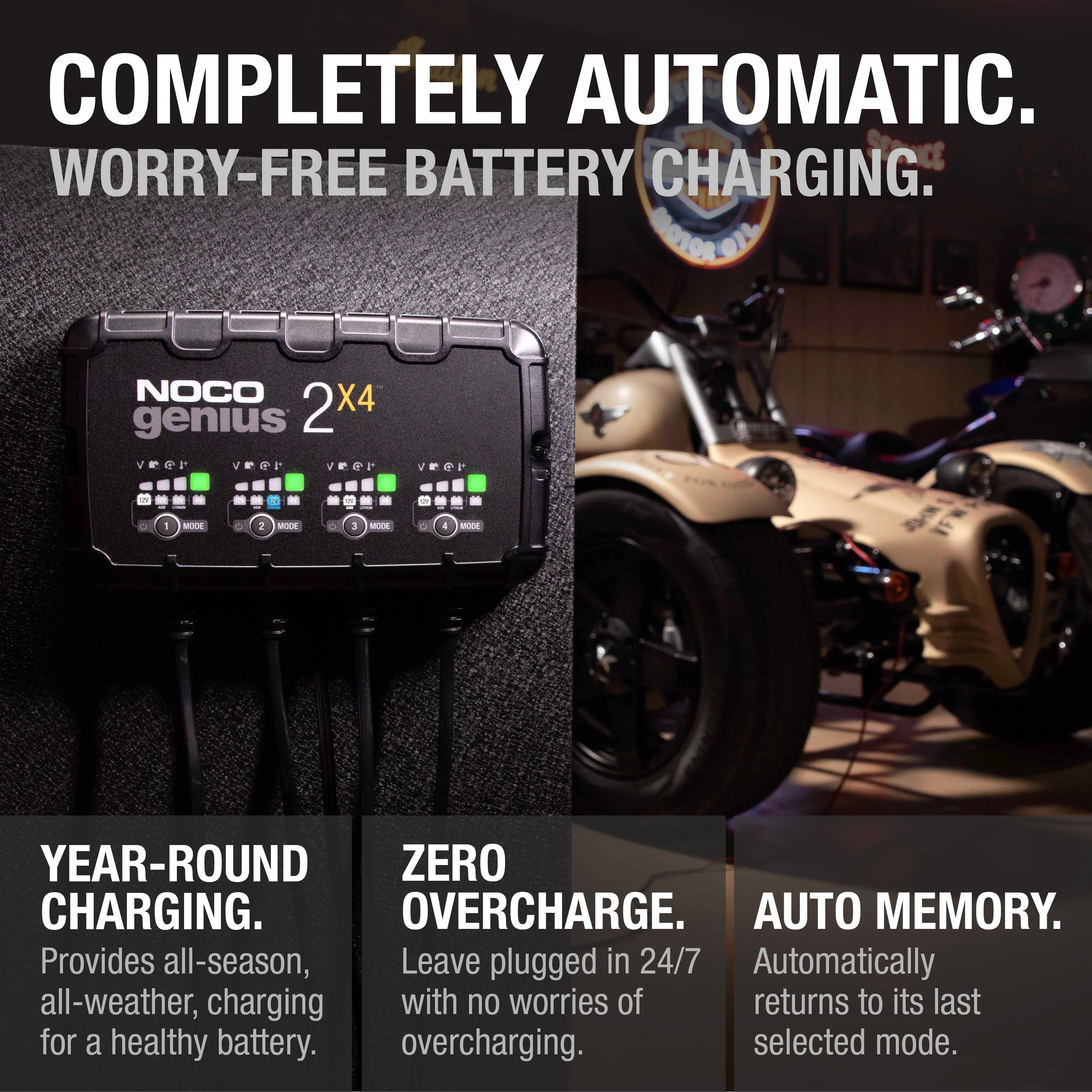NOCO GENIUS2X4 4-Bank 8A (2A/Bank) 6V/12V Smart Battery Charger and Maintainer