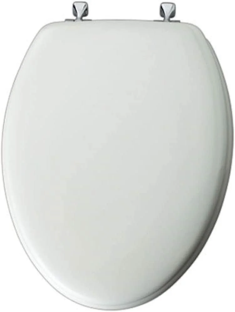 MAYFAIR 1844CP 000 Toilet Seat with Chrome Hinges will Never Come Loose, ELONGATED, Durable Enameled Wood, White