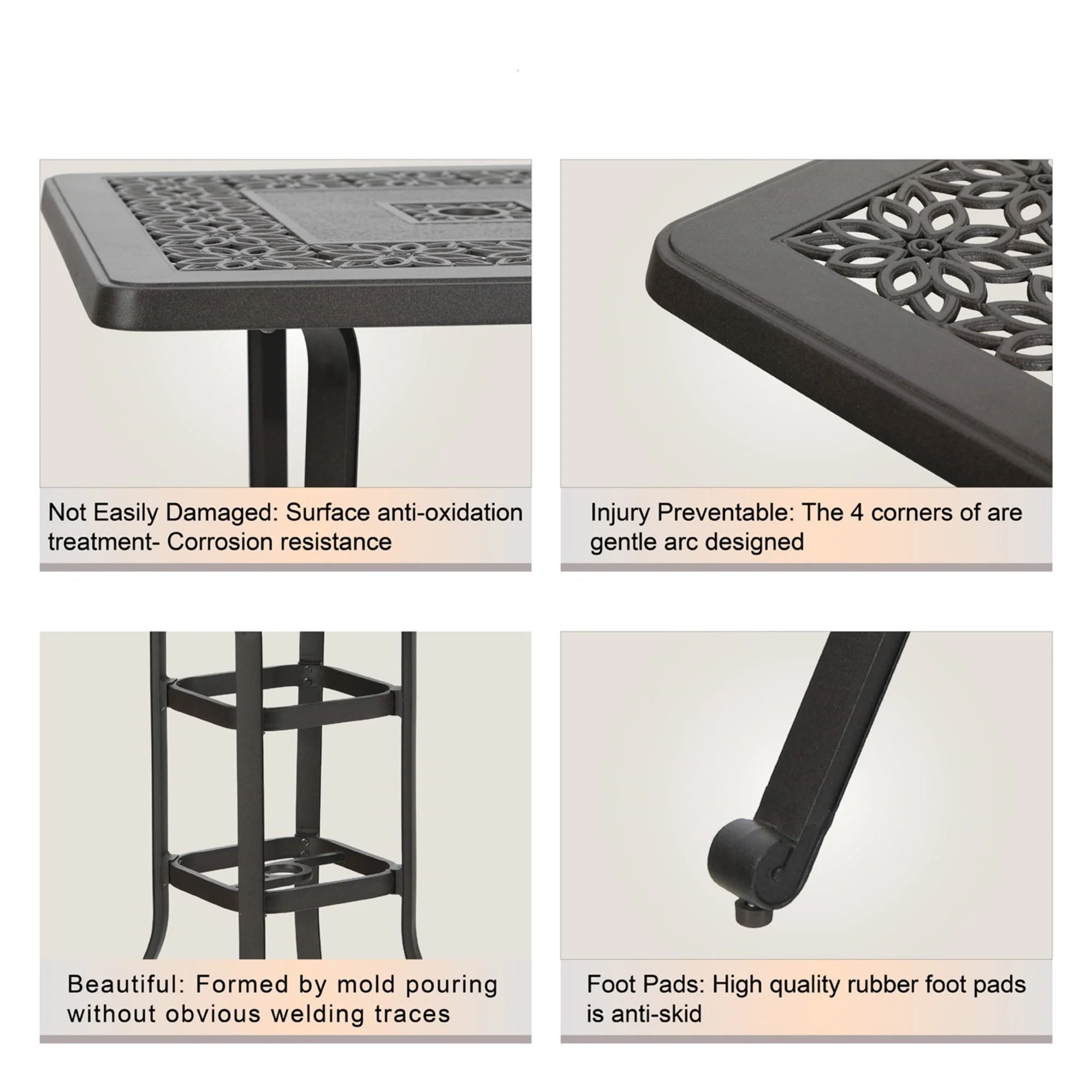 Sophia & William 27.5” Cast Aluminum Patio Bistro Table with 1.97” Umbrella Hole for Garden, Backyard