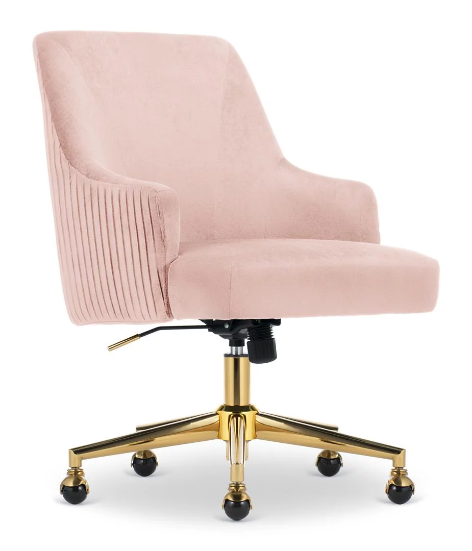 Serta Scarlett Modern Mid-Back Office Chair Velvet Fabric Gold Metal Base Pink
