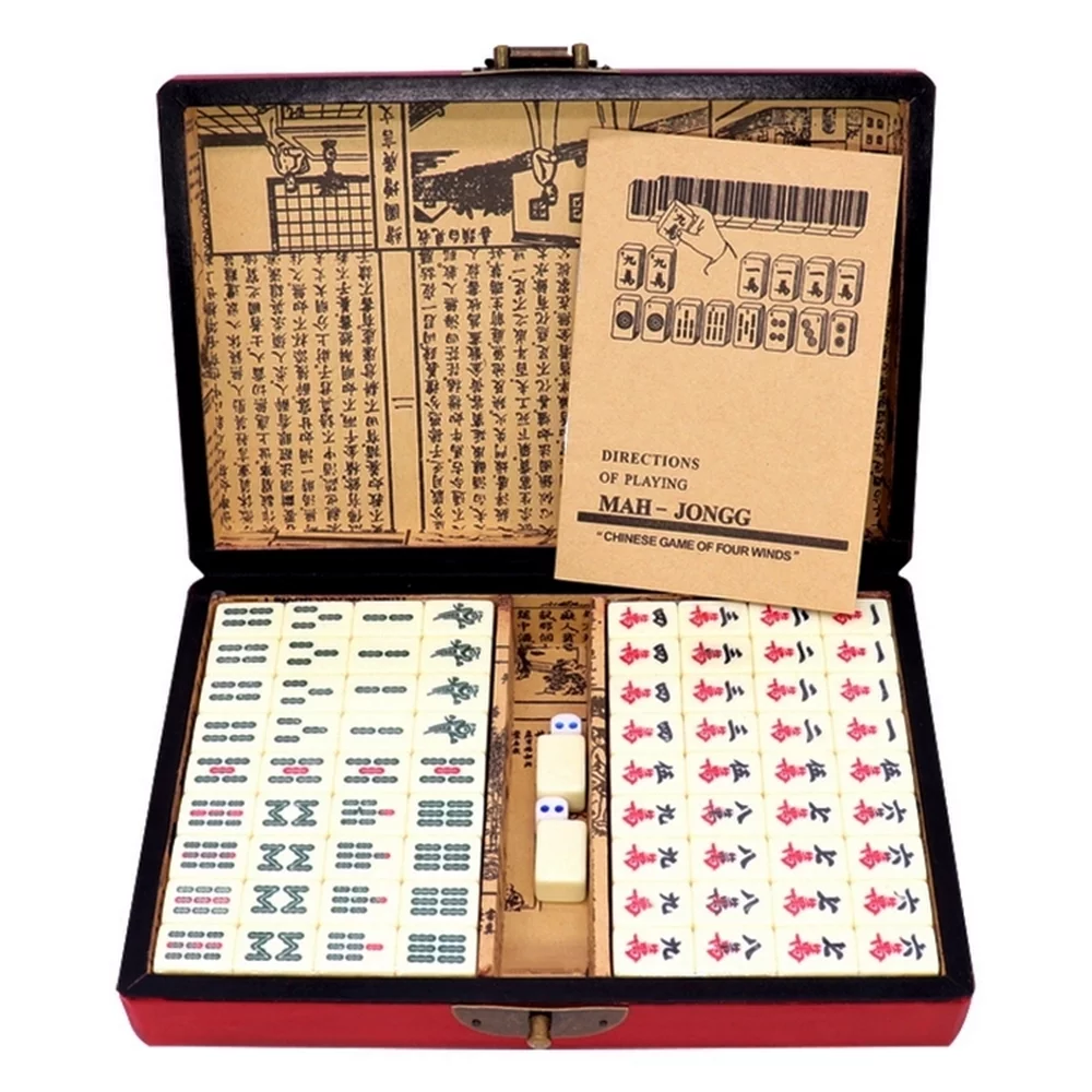 Dazzduo Chinese Numbered Mahjong Set 144 Tiles Mah-Jong Set Portable Chinese Toy with Box
