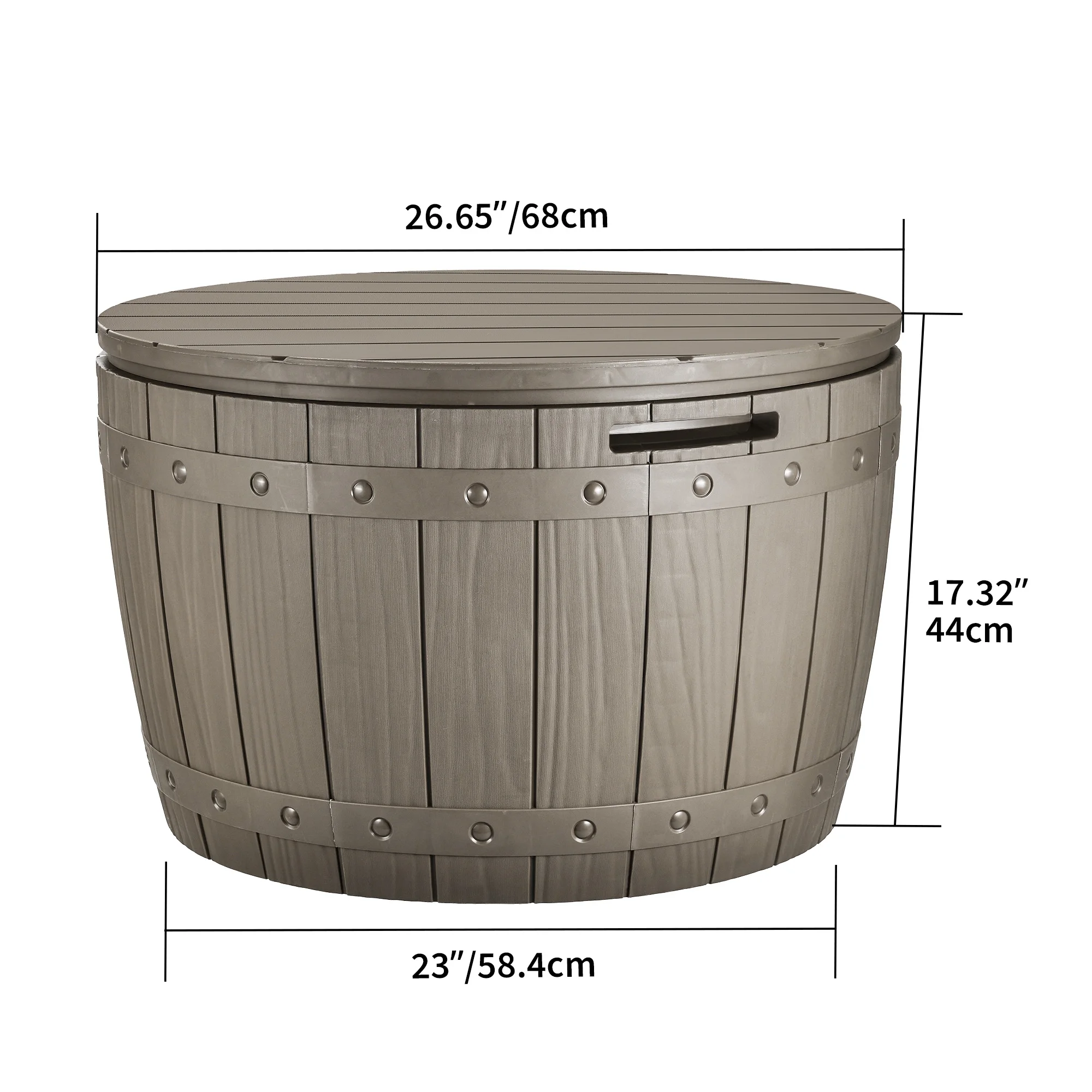 Dextrus 33 Gallon Outdoor Resin Storage Box, Waterproof Round Deck Box for Patio Furniture, Cushions, Pool Accessories, Easy Assembly - Light Brown